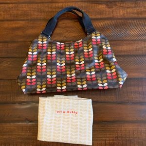 Orla Kiely classic shoulder bag with dust cover, brown/pink